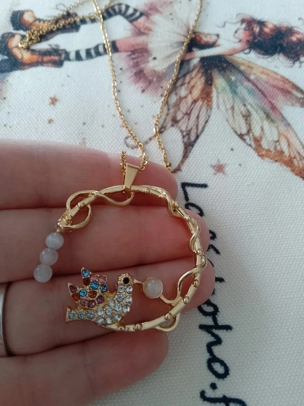 Collier oiseau avec pierres naturelles de sélénite – photo 2